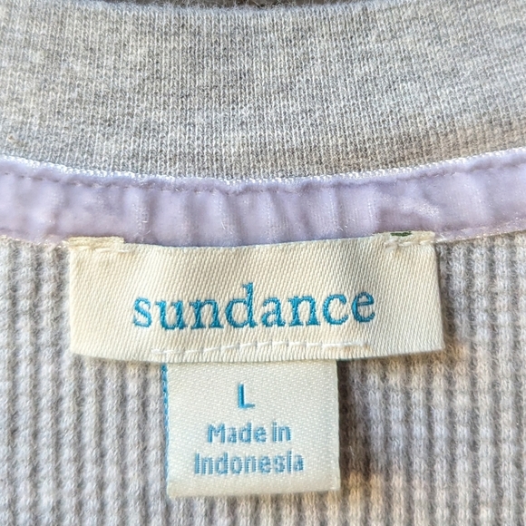 Sundance Waffle Knit Thermal Gray Long Sleeve Lilac Velvet Button Cuffs Large - Picture 3 of 6